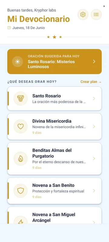 Pantalla principal de Mi Devocionario