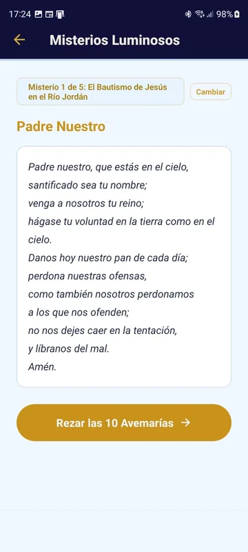 Cada oración en pantalla